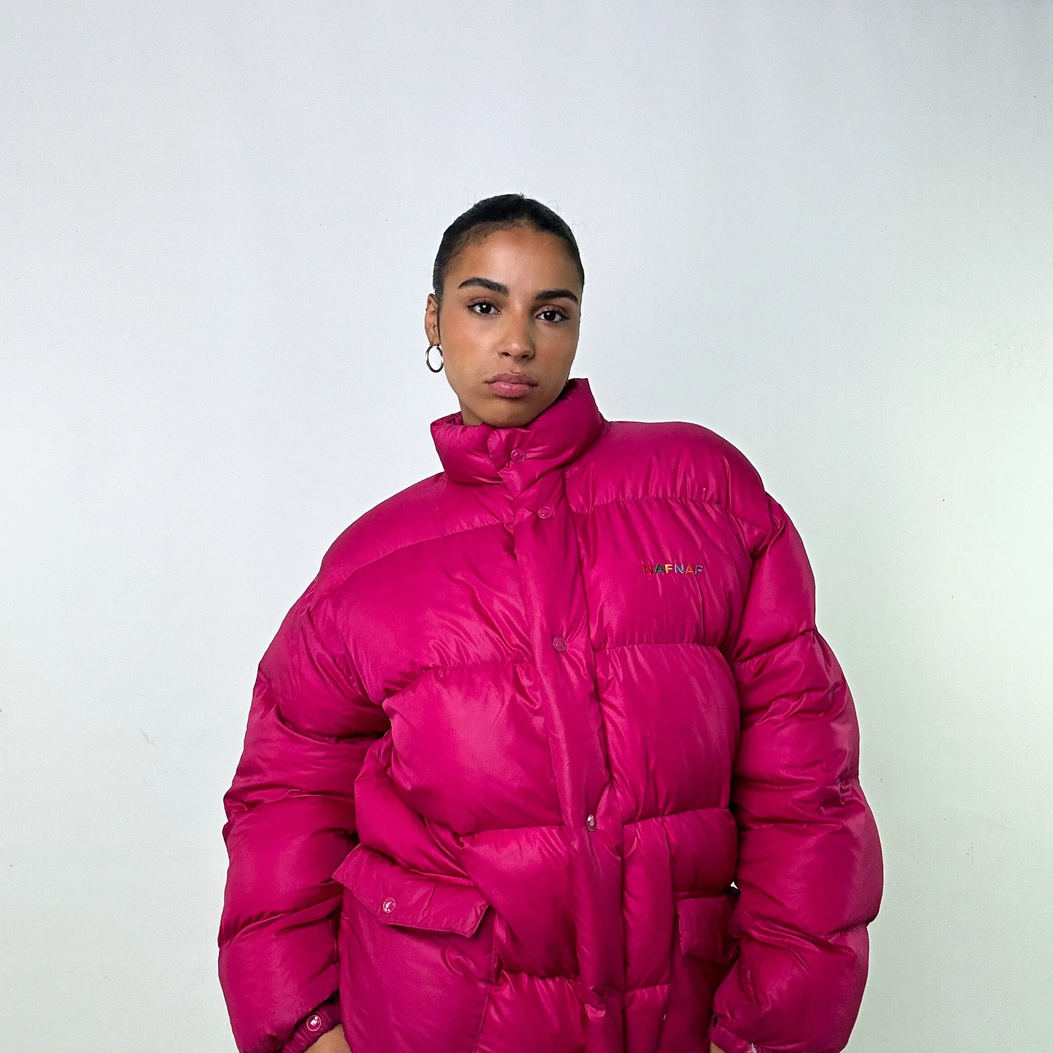 Pink 90s Naf Naf Puffer Jacket Coat (L)