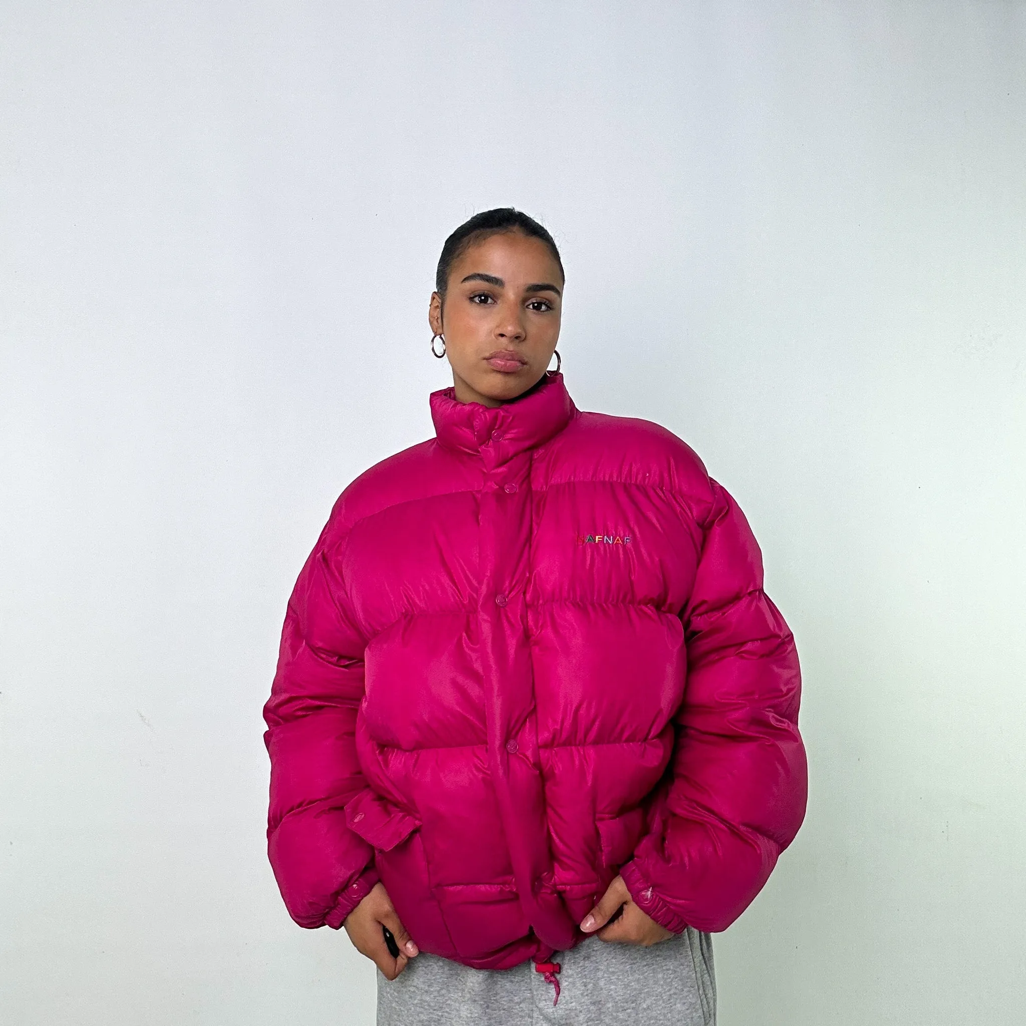 Pink 90s Naf Naf Puffer Jacket Coat (L)