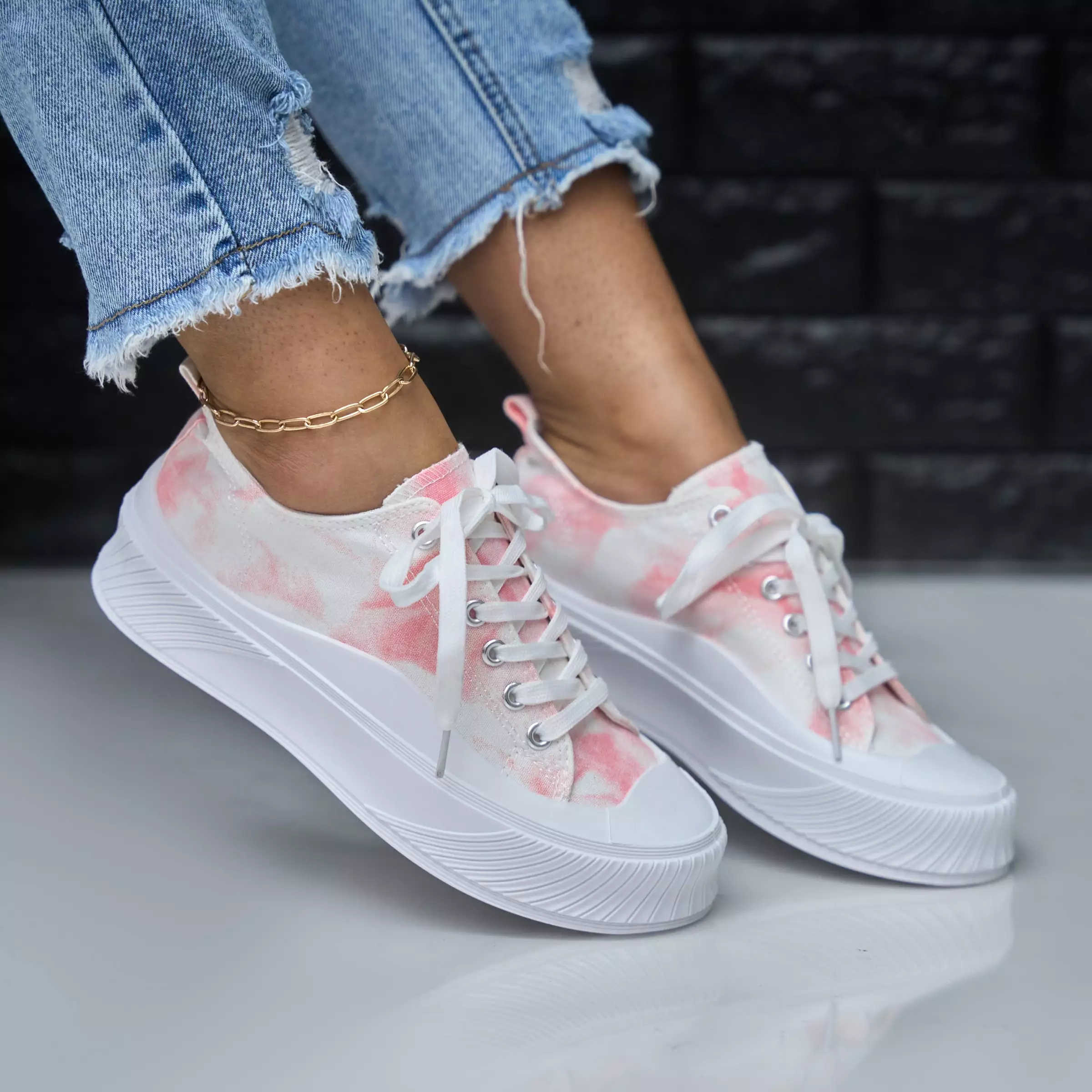 pink tie dye lace up sneaker - okra