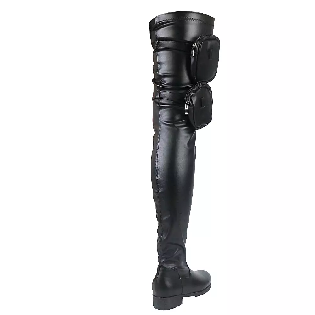 Platform Boots Fashion Buckle Zip Chunky Heels Thigh High Boots