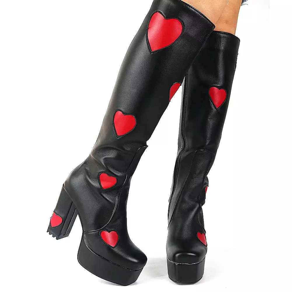 Platform Sweet Heart Boots Fashion Thick Knee High Boots