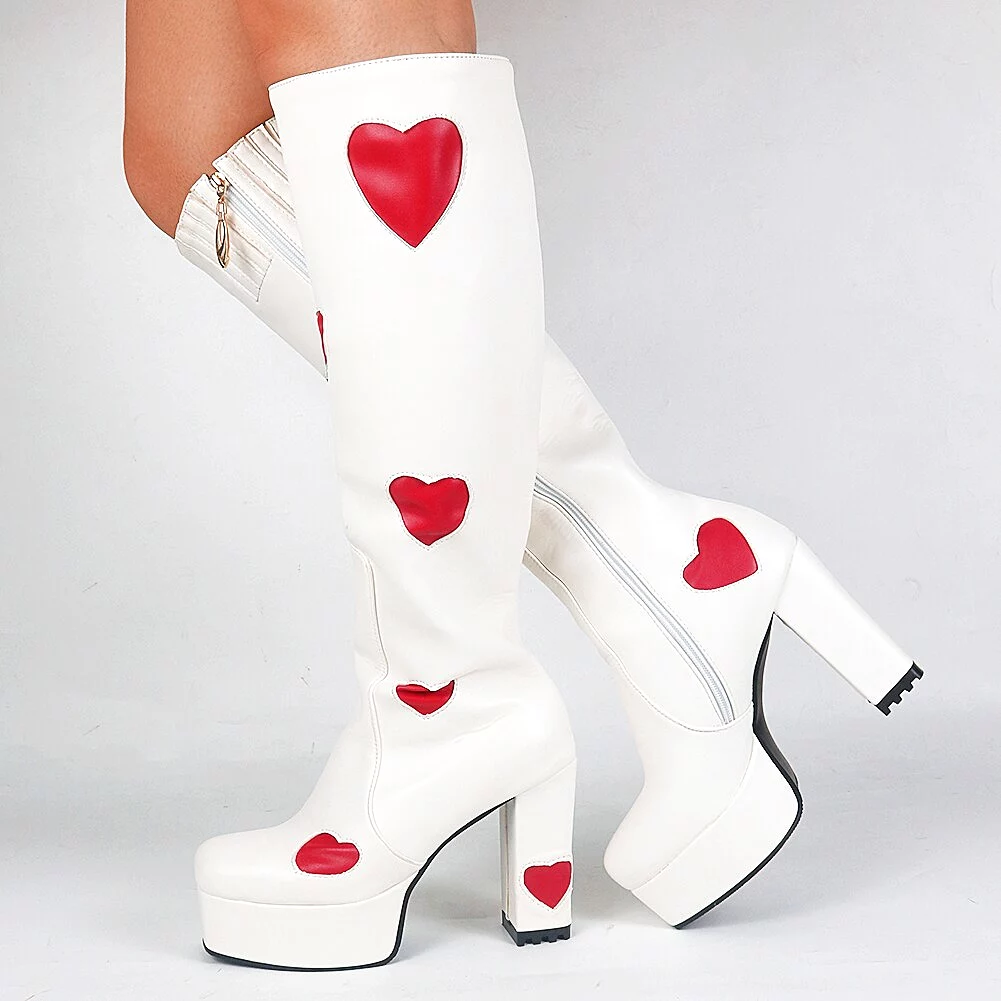 Platform Sweet Heart Boots Fashion Thick Knee High Boots