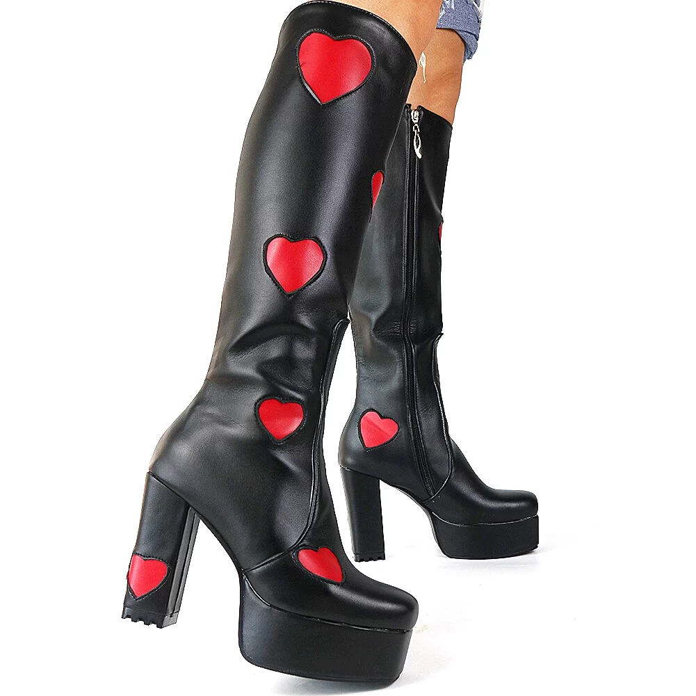 Platform Sweet Heart Boots Fashion Thick Knee High Boots