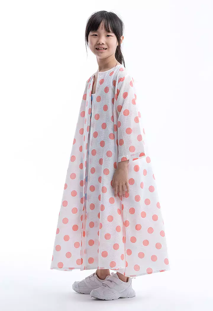 Polka Dot Printed Inner Dress With Kimono Set