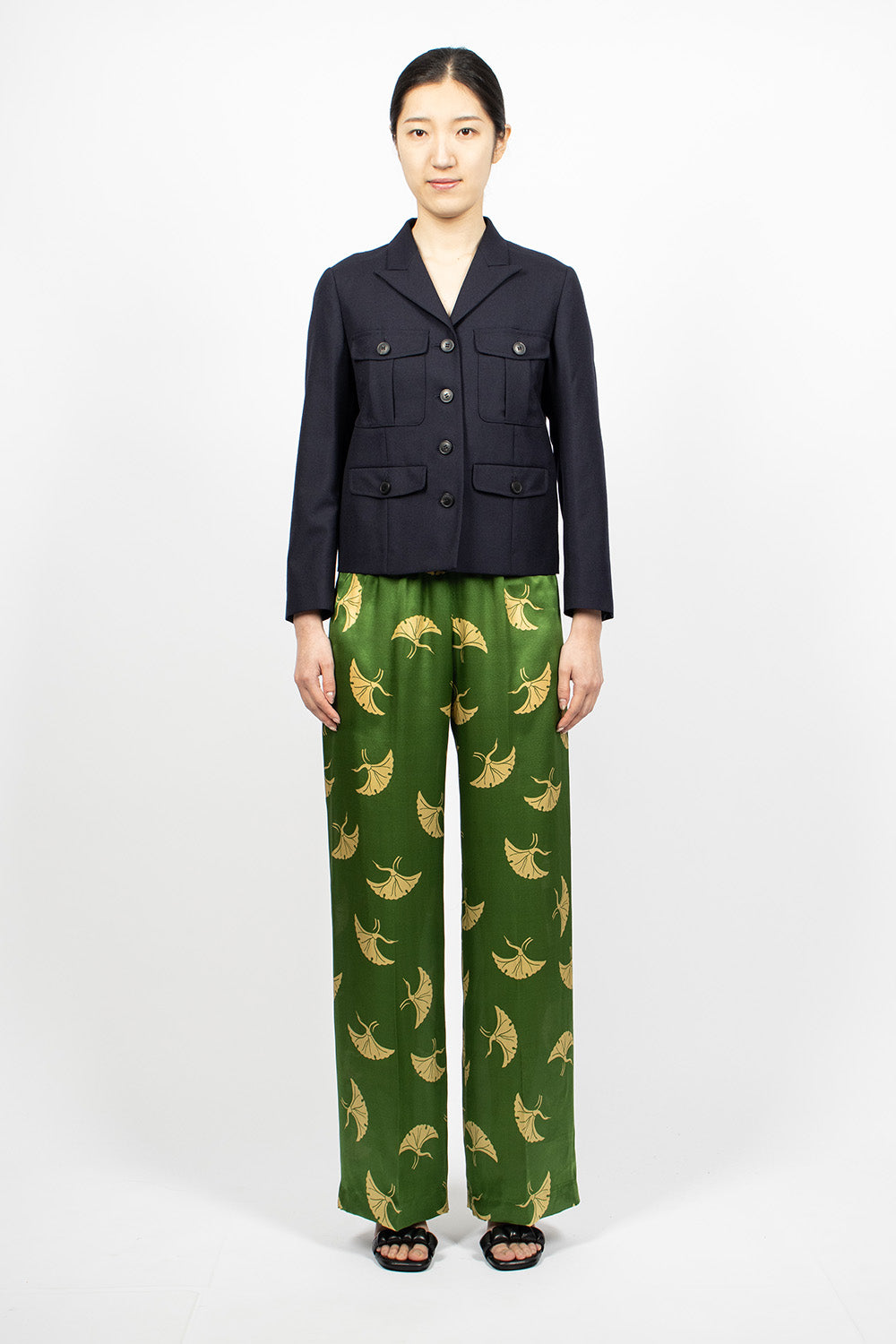 Printed Silk Pants Green