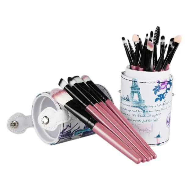 Professional 20PCS Brushes +Leather Cup Holder Case for Brush Toiletry Kits Makeup Cosmetic Eyeshadow Lip eyebrows Blusher