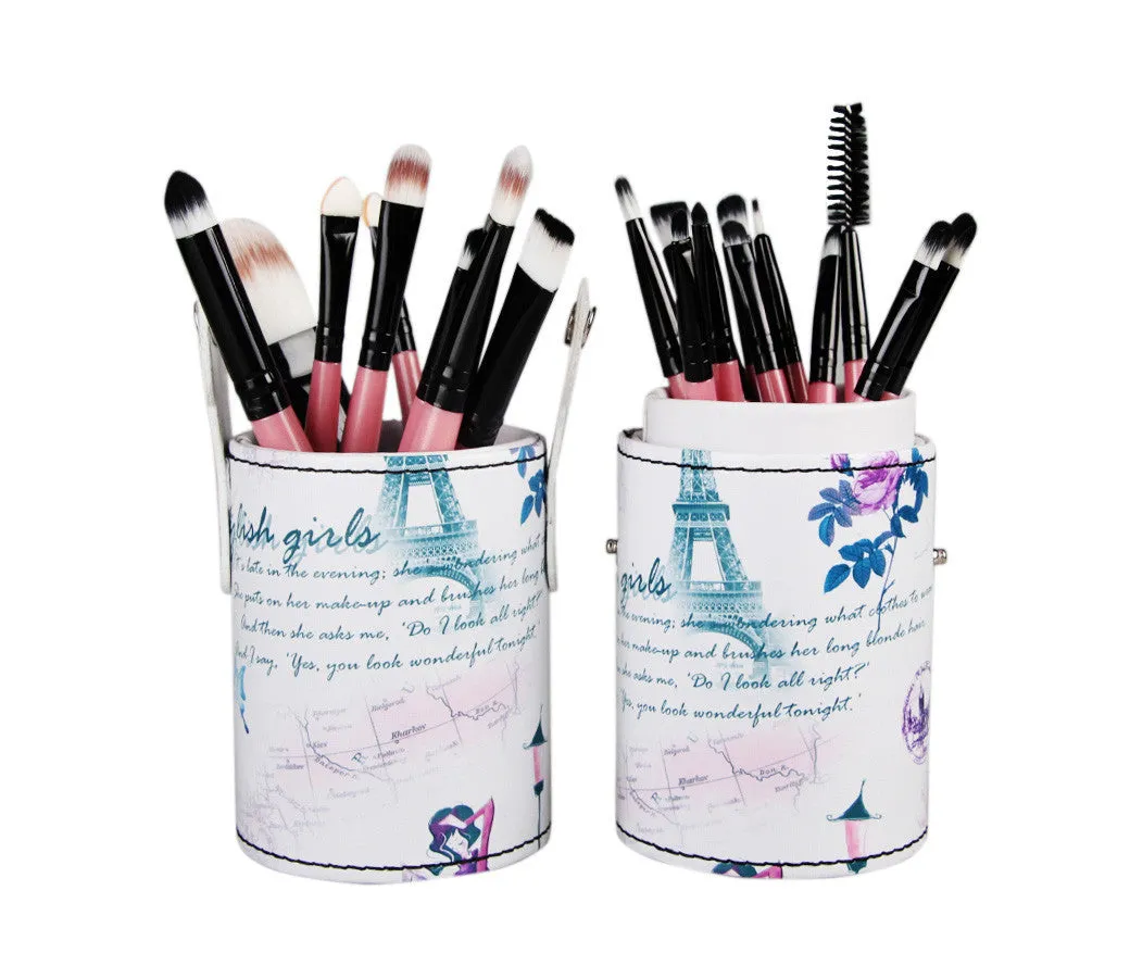 Professional 20PCS Brushes +Leather Cup Holder Case for Brush Toiletry Kits Makeup Cosmetic Eyeshadow Lip eyebrows Blusher