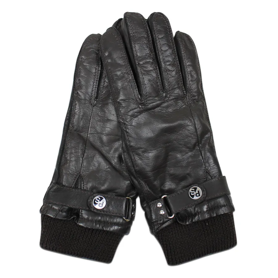 PS Paul Smith - Goatskin Ribbed Cuff Gloves in Dark Brown