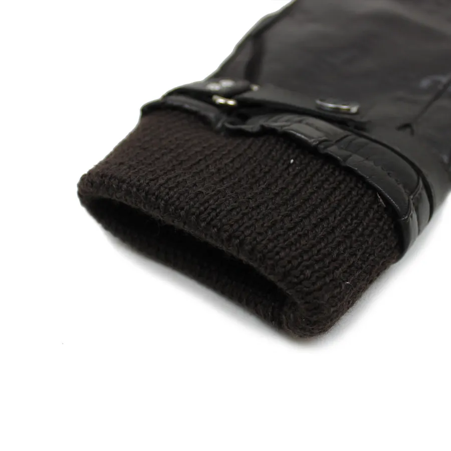 PS Paul Smith - Goatskin Ribbed Cuff Gloves in Dark Brown