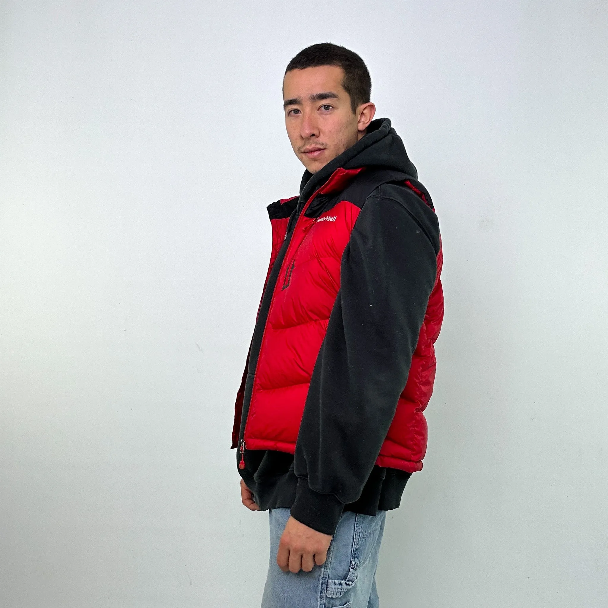 Red 90s Montbell 800 Down Fill Puffer Jacket Coat Gilet (L)