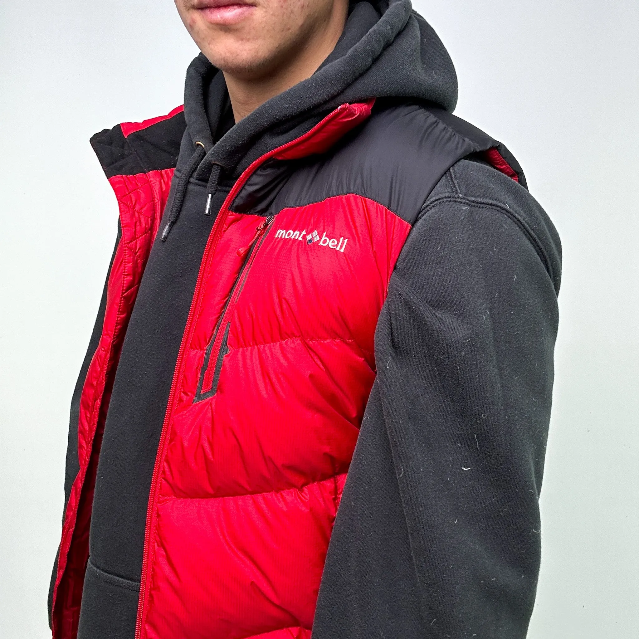 Red 90s Montbell 800 Down Fill Puffer Jacket Coat Gilet (L)