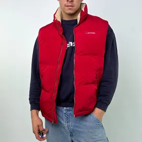 Red 90s Tommy Hilfiger Puffer Jacket Coat Gilet (L)