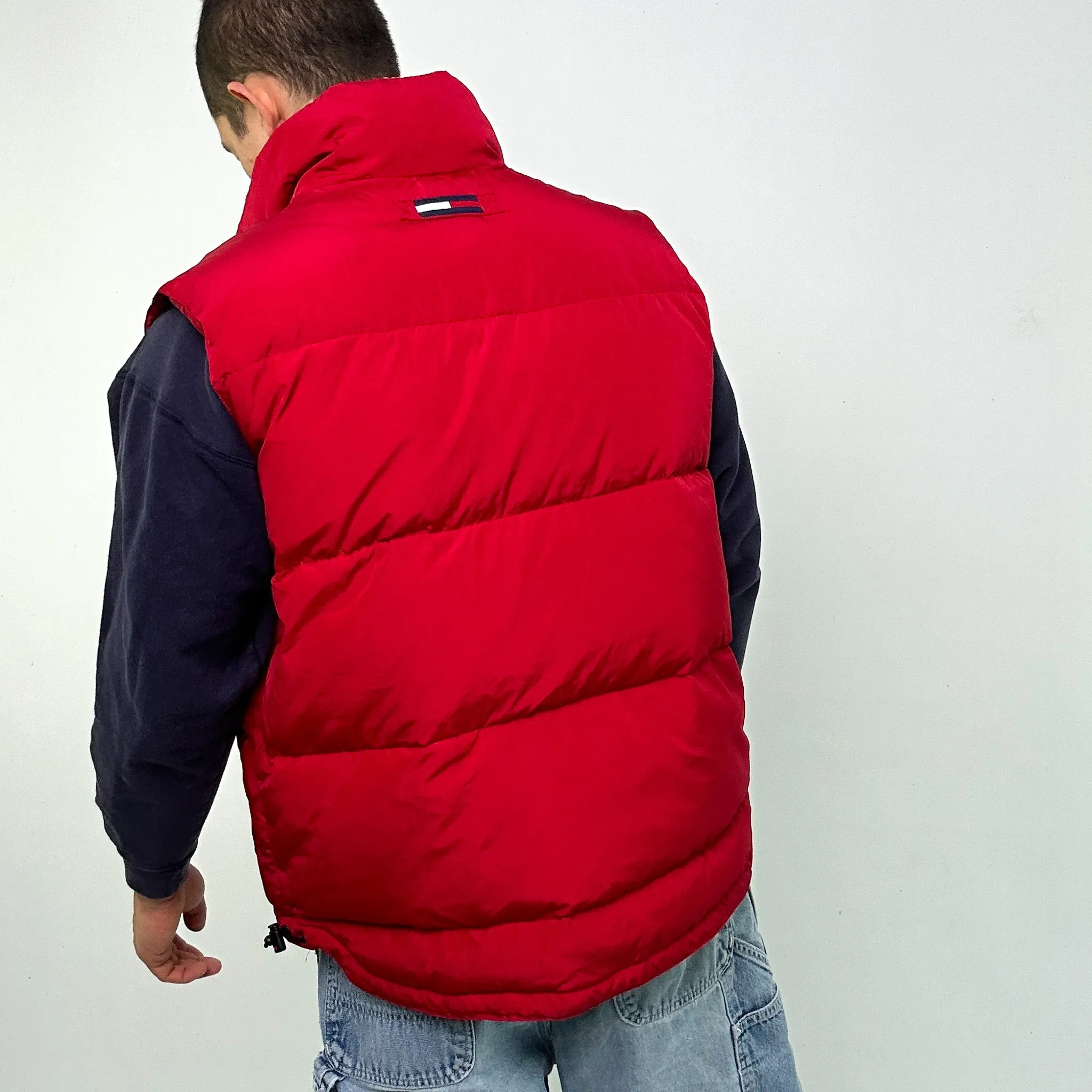 Red 90s Tommy Hilfiger Puffer Jacket Coat Gilet (L)