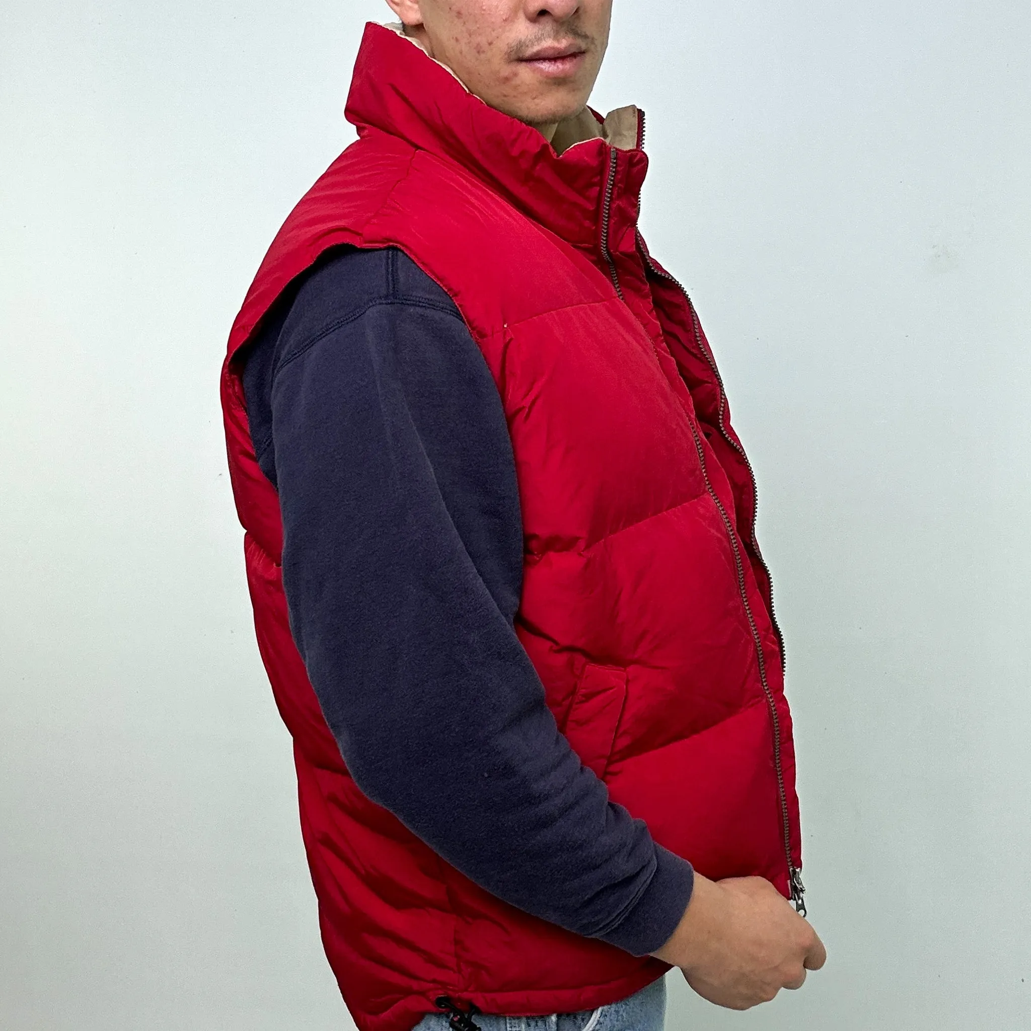 Red 90s Tommy Hilfiger Puffer Jacket Coat Gilet (L)