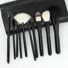 Red Black 10pcs Makeup Brushes Cosmetic Powder Eye Shadow Brush St Make Up Brush Tool Leather Case