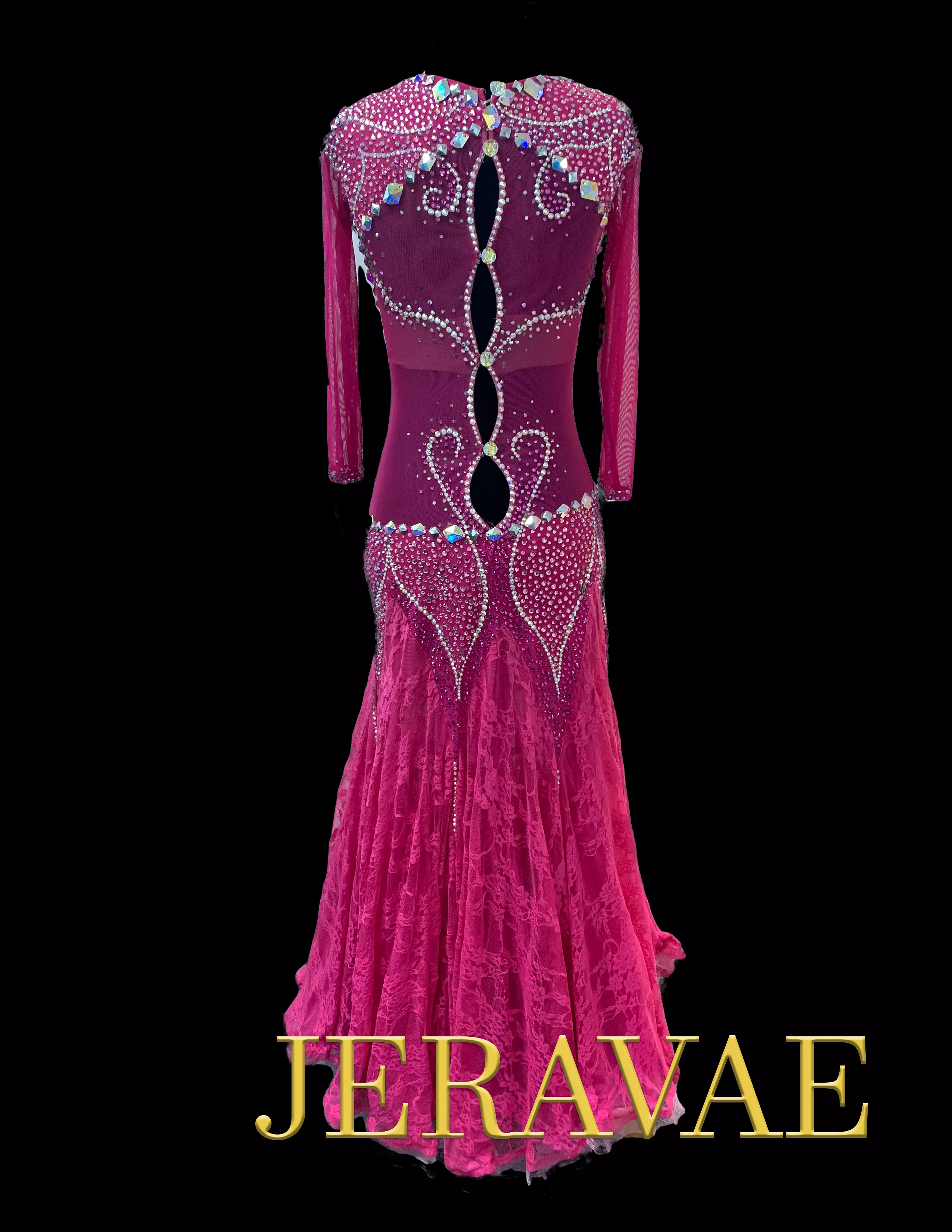 Resale Artistry in Motion Hot Pink Smooth Dress with Lace Skirt, Exposed Horsehair Hem, and Swarovski Stones Sz XS Smo115