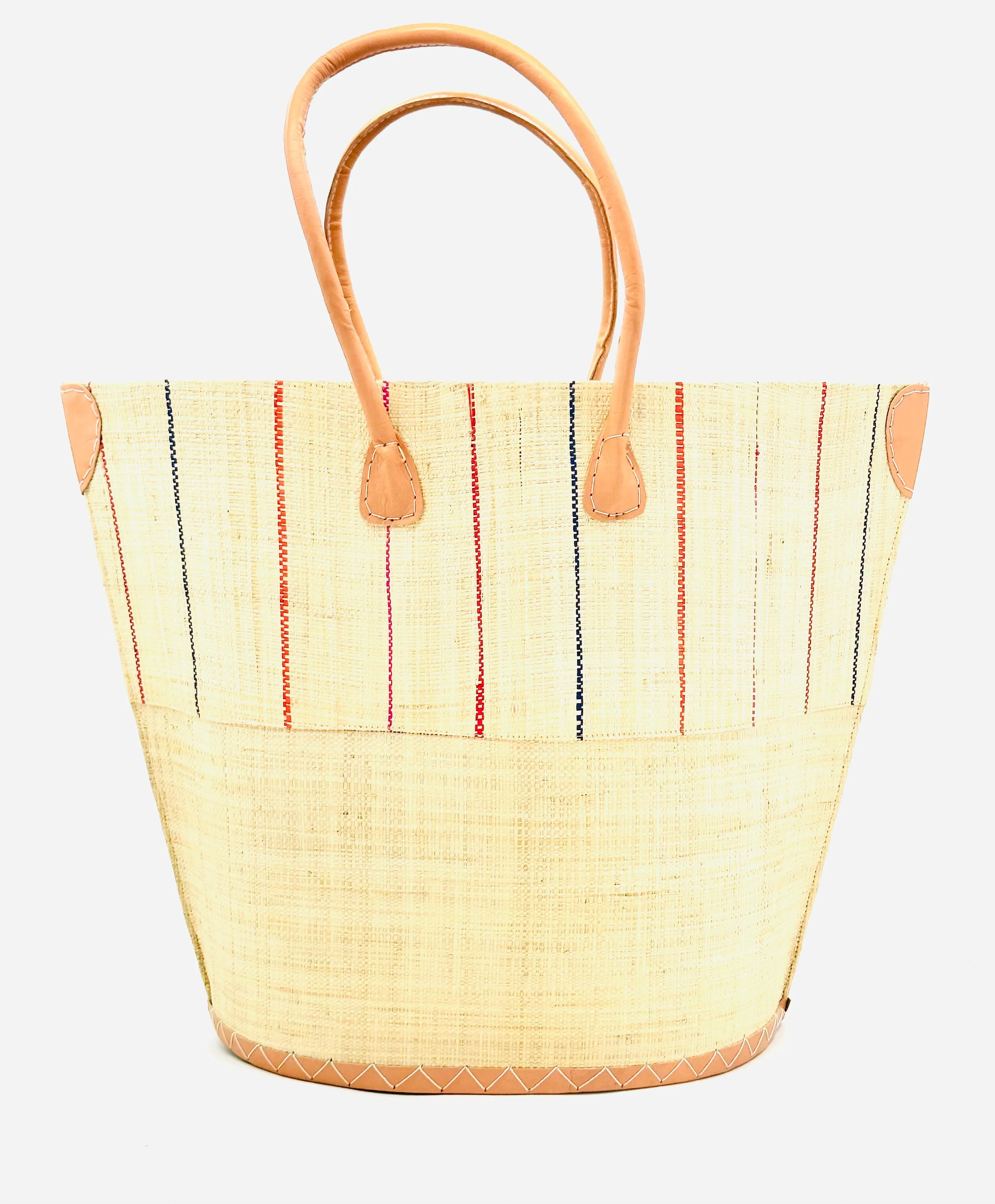 Santa Cruz Two Tone Pinstripes Large Straw Tote Bag