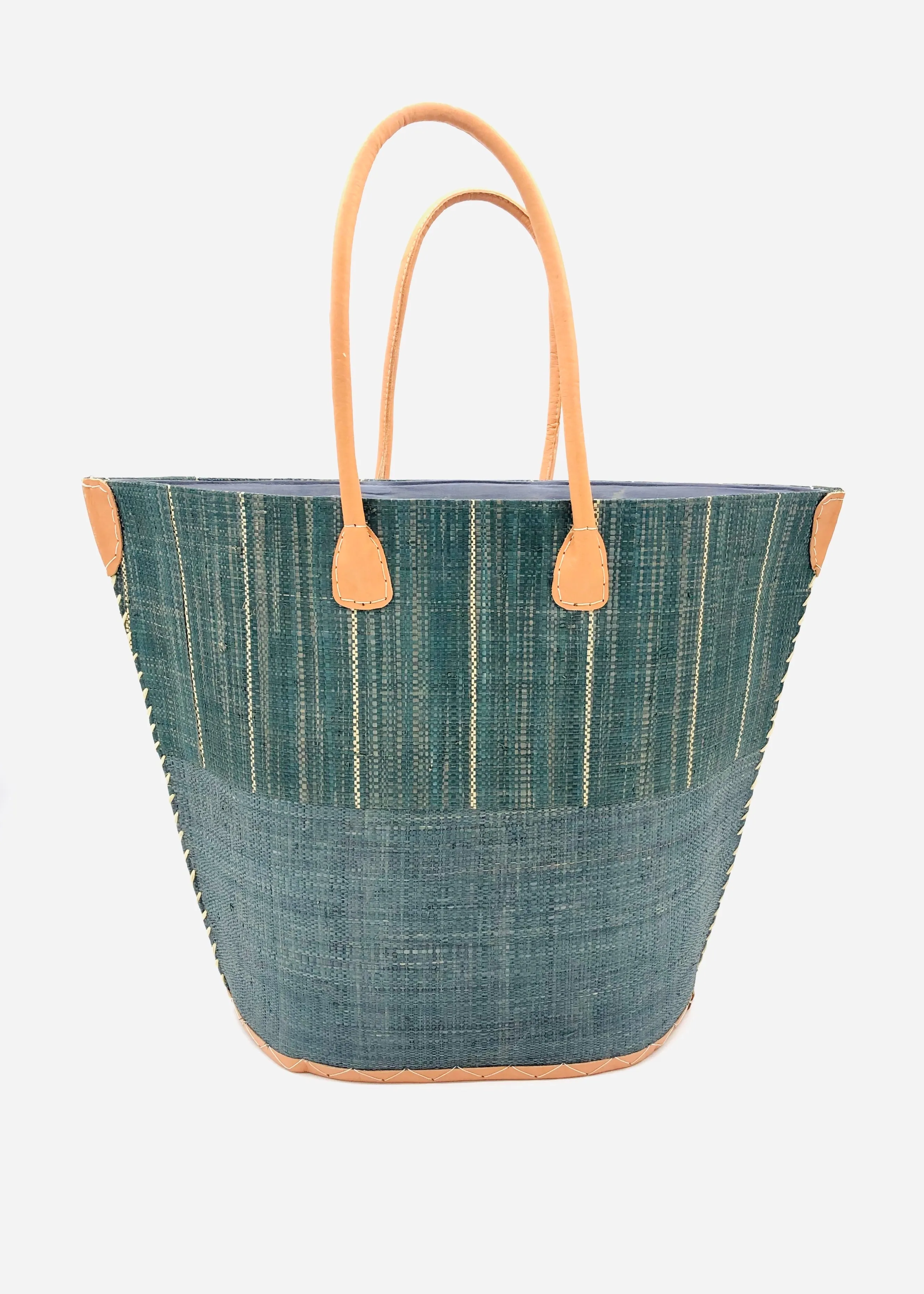 Santa Cruz Two Tone Pinstripes Large Straw Tote Bag