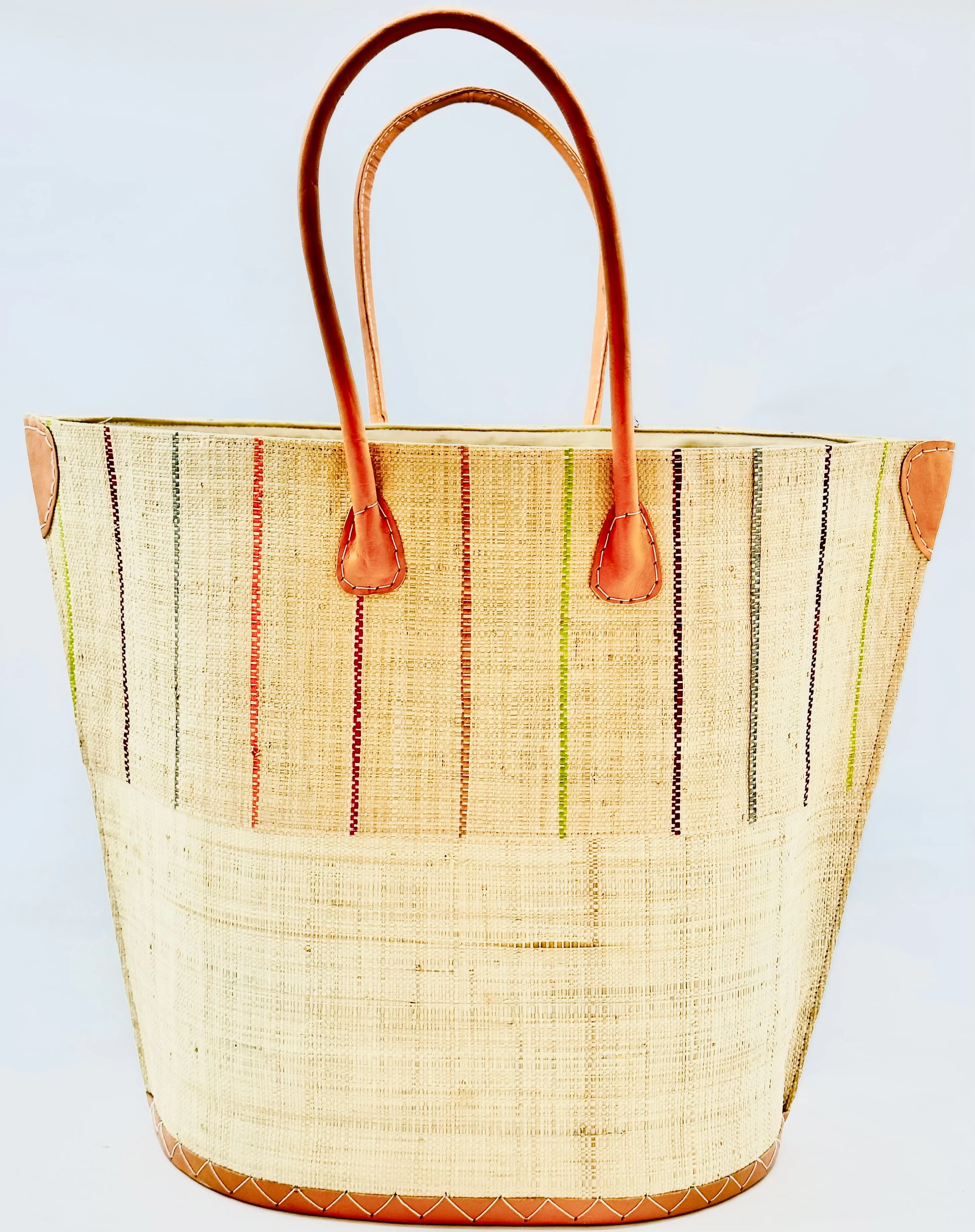 Santa Cruz Two Tone Pinstripes Large Straw Tote Bag