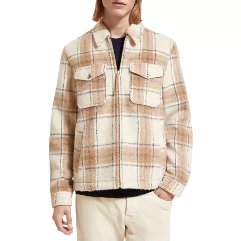 Scotch & Soda Zip-Thru Check Overshirt (Offwhite Camel Check) 174429