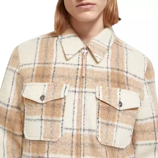 Scotch & Soda Zip-Thru Check Overshirt (Offwhite Camel Check) 174429