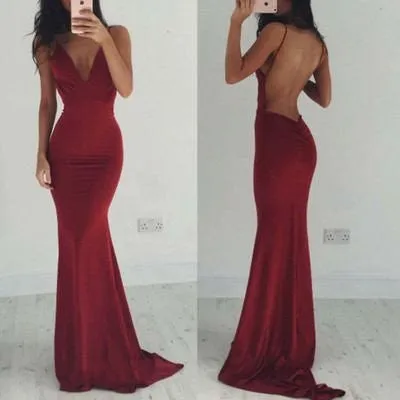 Sexy Hipster Bodycon Tight Backless Formal Prom Dress