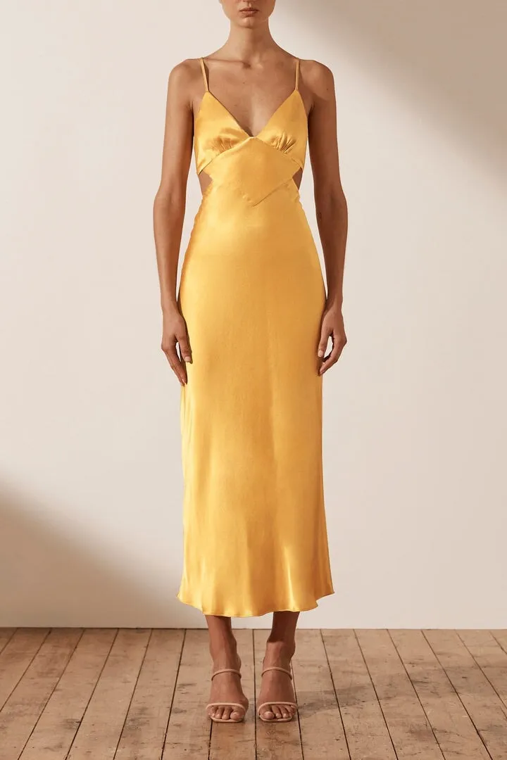 ----Shona Joy   ----Alma Backless Midi Dress Saffron ---