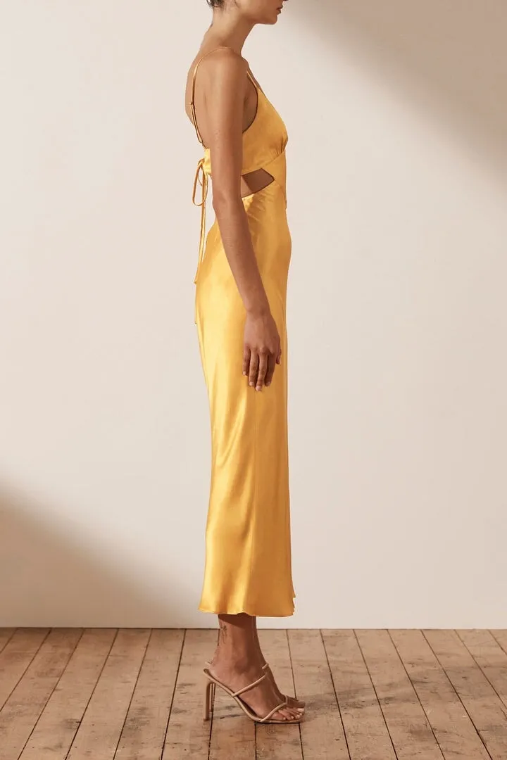 ----Shona Joy   ----Alma Backless Midi Dress Saffron ---