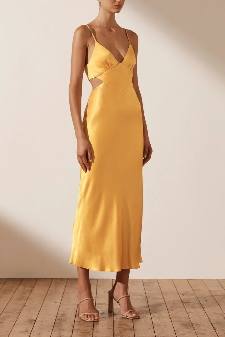 ----Shona Joy   ----Alma Backless Midi Dress Saffron ---