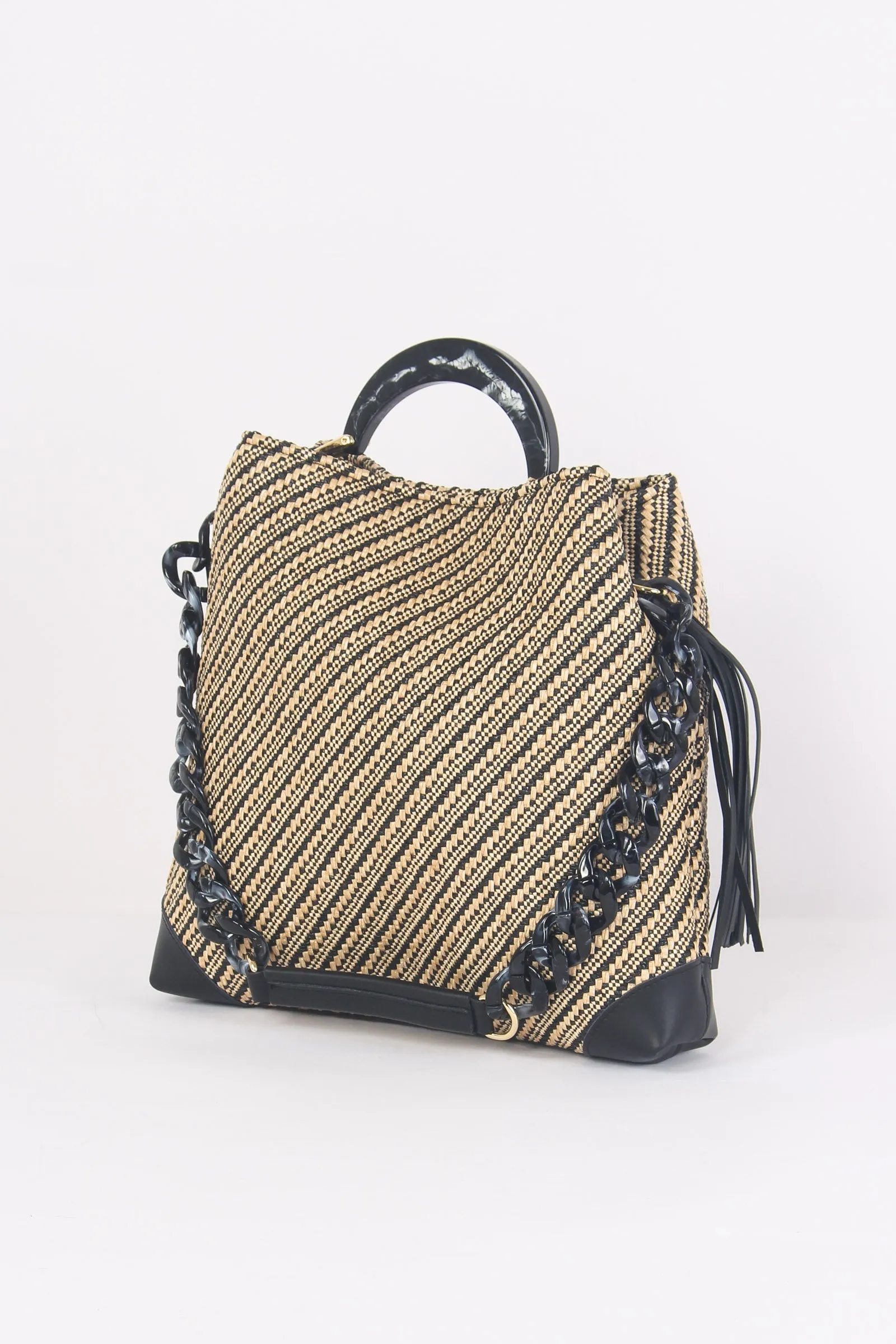 Shopping Rafia Manico Beige/nero