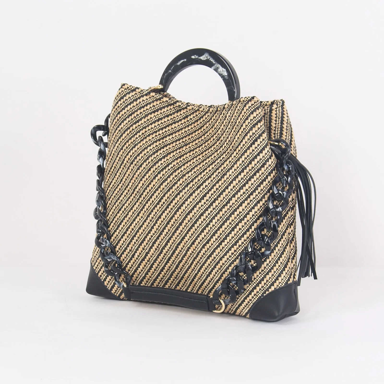 Shopping Rafia Manico Beige/nero