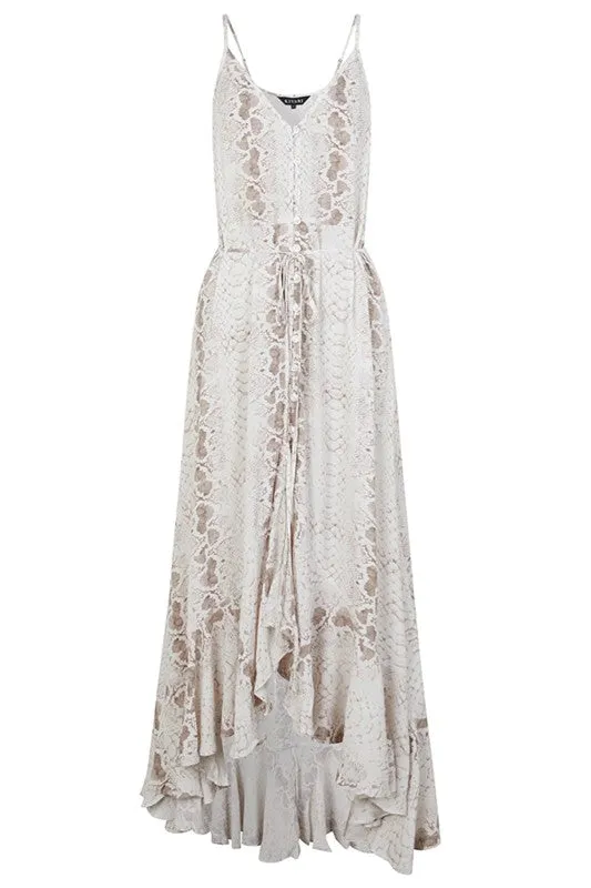 Snakeskin Paisley Boho Maxi Flounce Dress