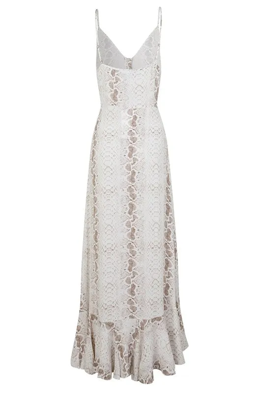 Snakeskin Paisley Boho Maxi Flounce Dress