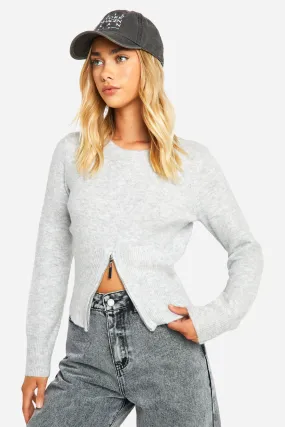 Soft Knit Fine Gauge Zip Hemline Sweater