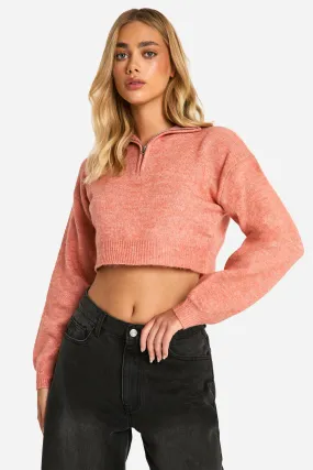 Soft Knit Half Zip Crop Sweater