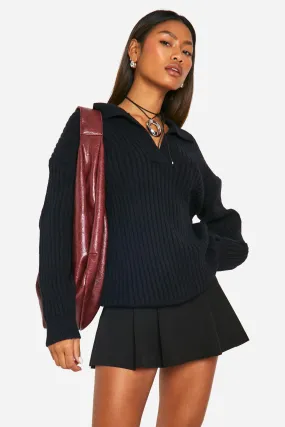 Soft Wide Rib Knit Collared Sweater