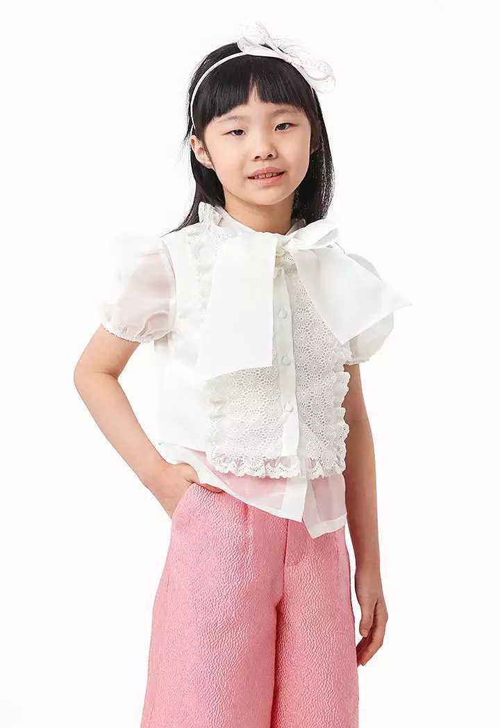 Solid Lace Frill Textured Blouse And Pants Set