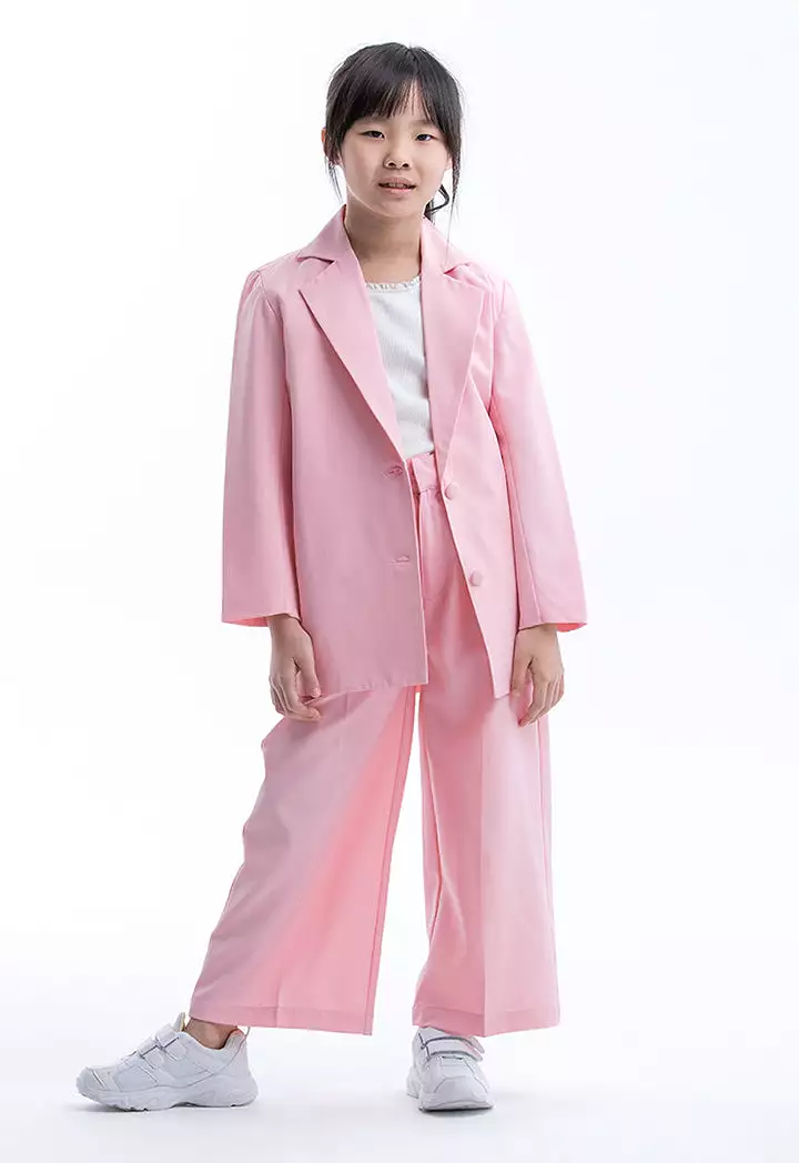 Solid Notch Lapel Blazer And Wide Leg Trousers Set