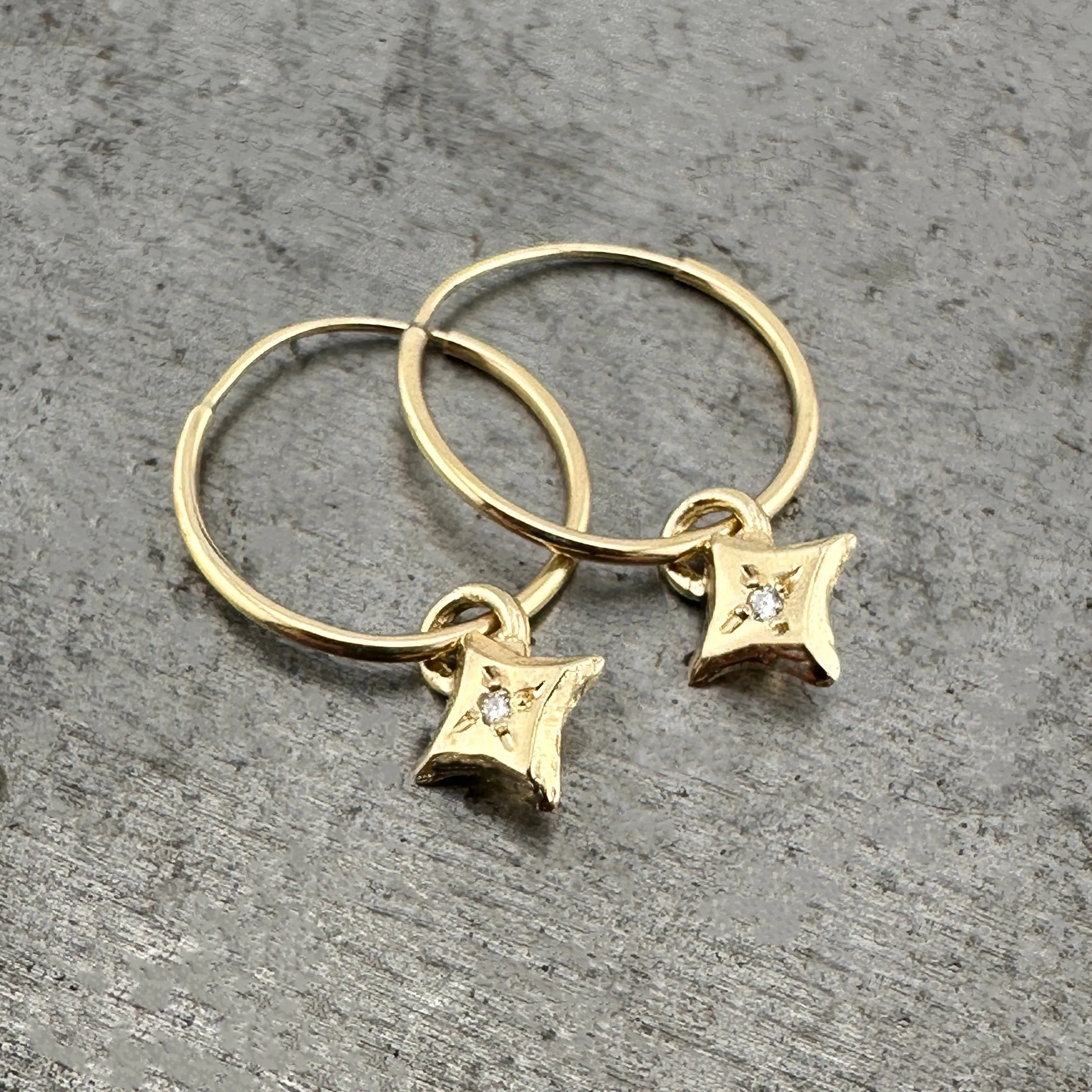 SPARKLE Tiny Hoops - 10k Gold with White Diamonds