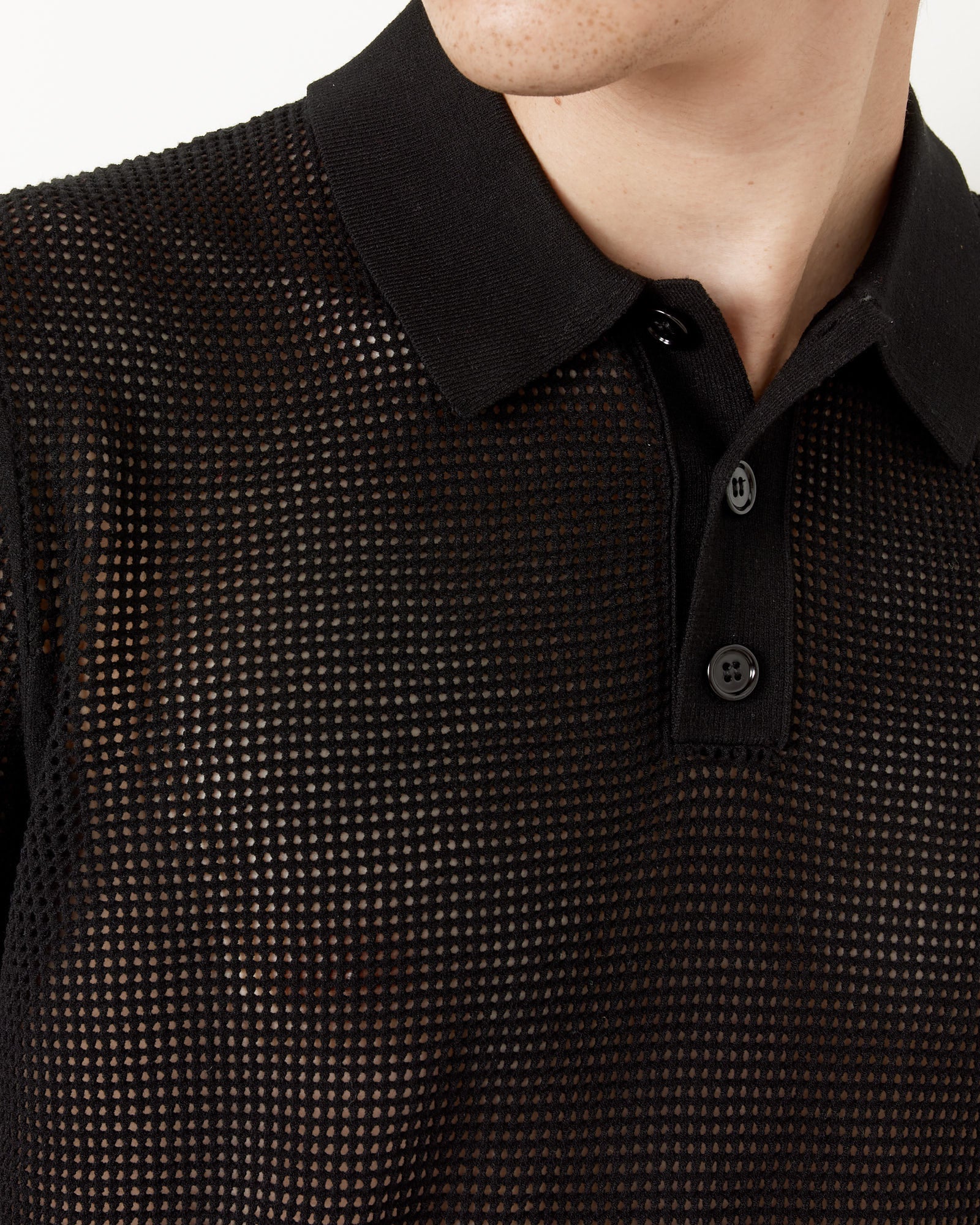 Spread Collar Polo in Black