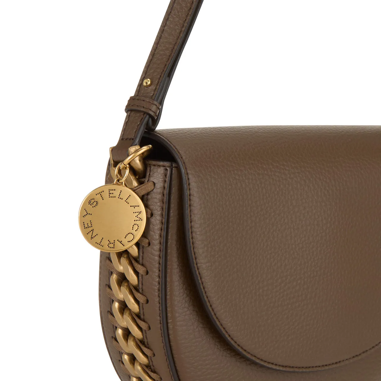 STELLA MCCARTNEY Frayme Chain Saddle Medium Crossbody Bag - Brown