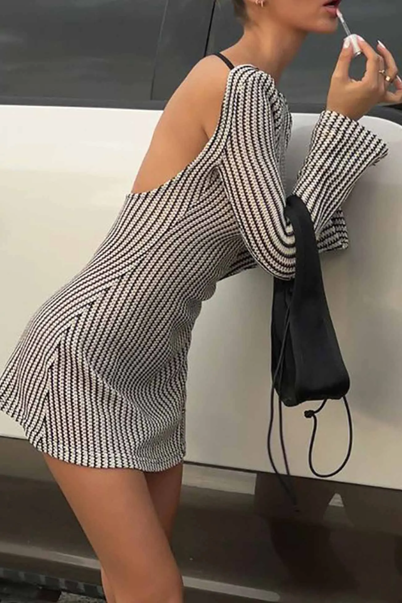 Striped A-Line Backless Dress