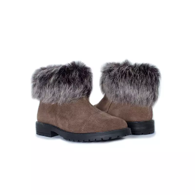 Suede Boots with Faux Fur in Brown