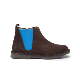 Suede Chelsea Boots in Brown with Blue Elastic