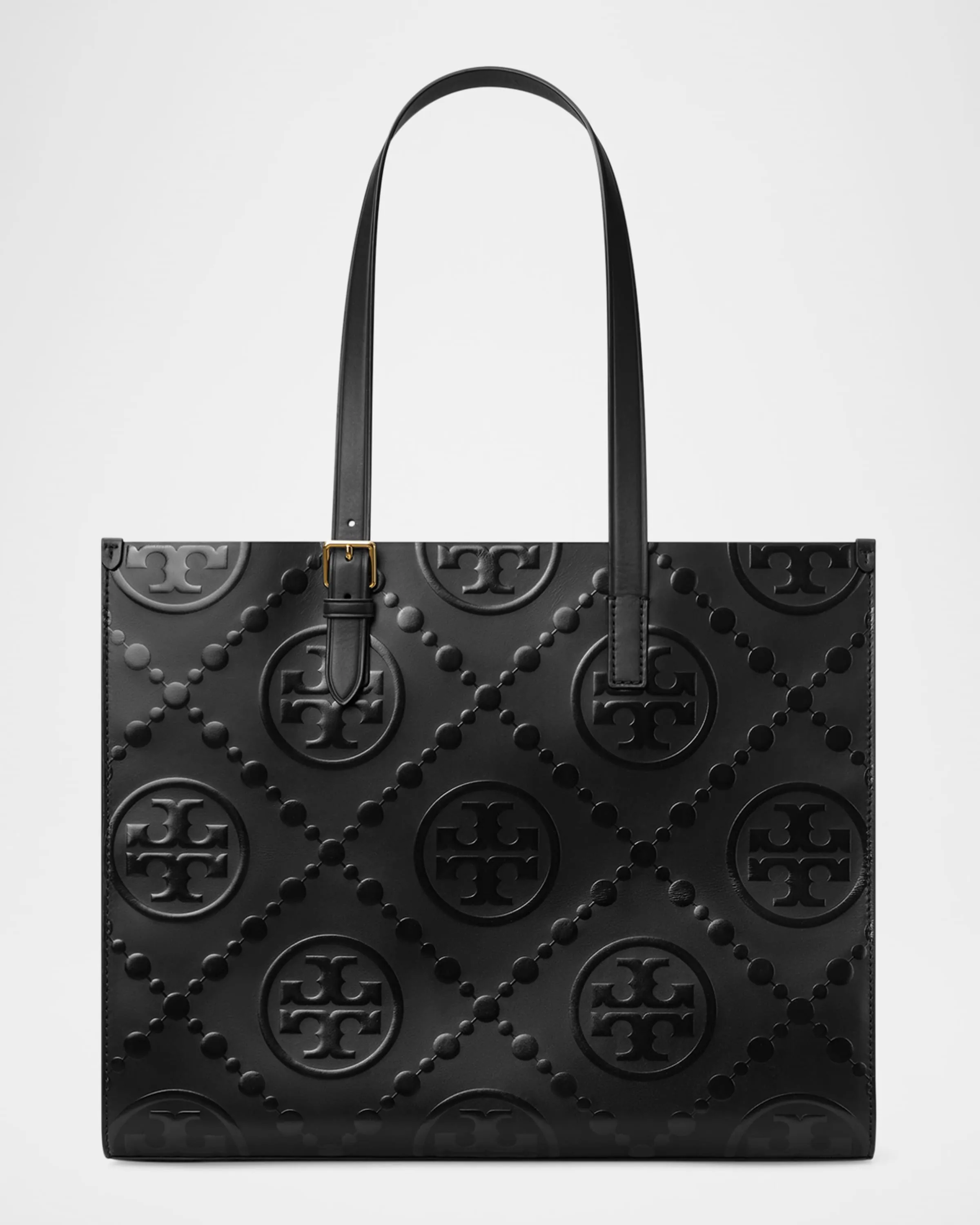 T Monogram Embossed Leather Tote Bag