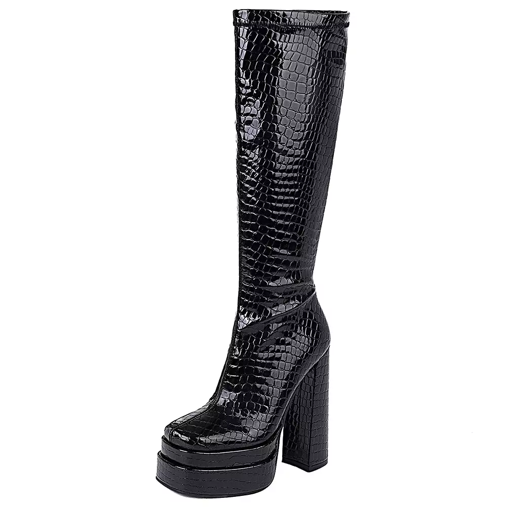 Thick High Heels Boots Fashion Zip Platform Boots