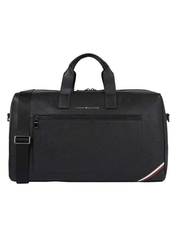 Tommy Hilfiger Pebble Grain Metal Logo Duffel Bag - Black