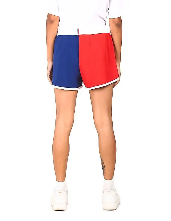 Tommy Hilfiger Women Red And Navy Colour Block Gym Shorts