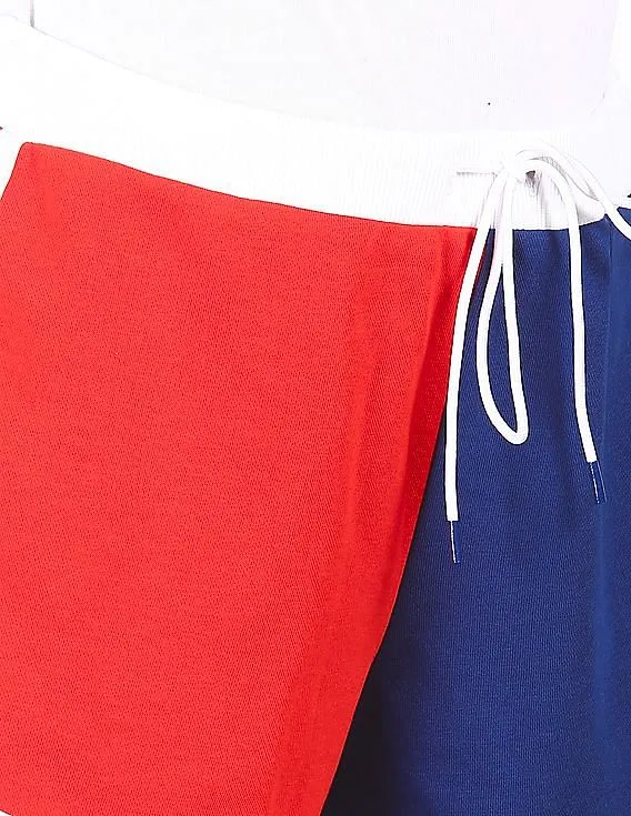 Tommy Hilfiger Women Red And Navy Colour Block Gym Shorts