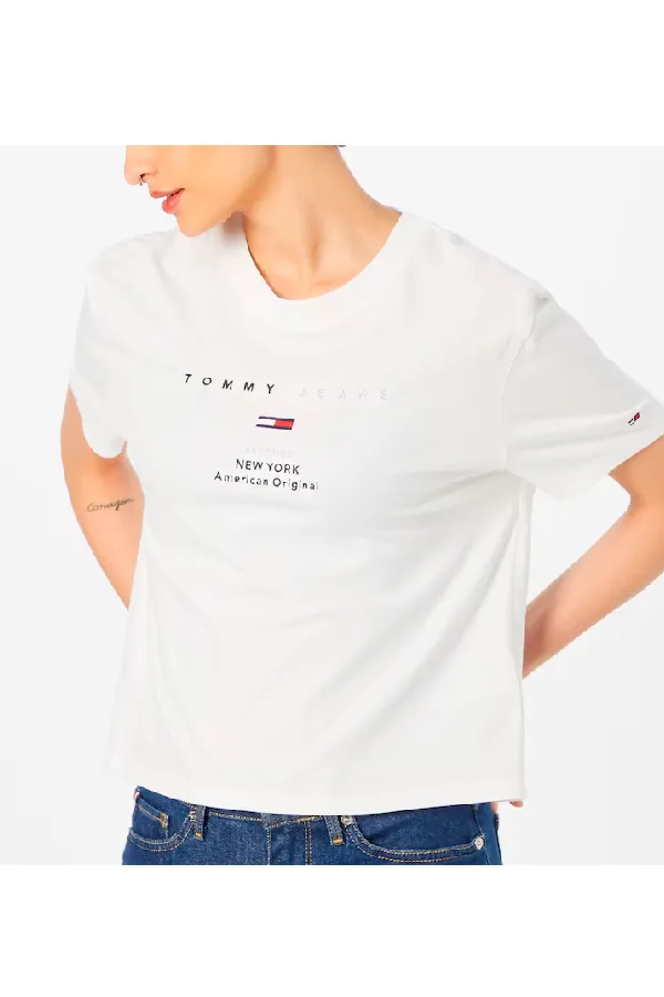 Tommy Hilfiger Women Small Logo Text Tee White